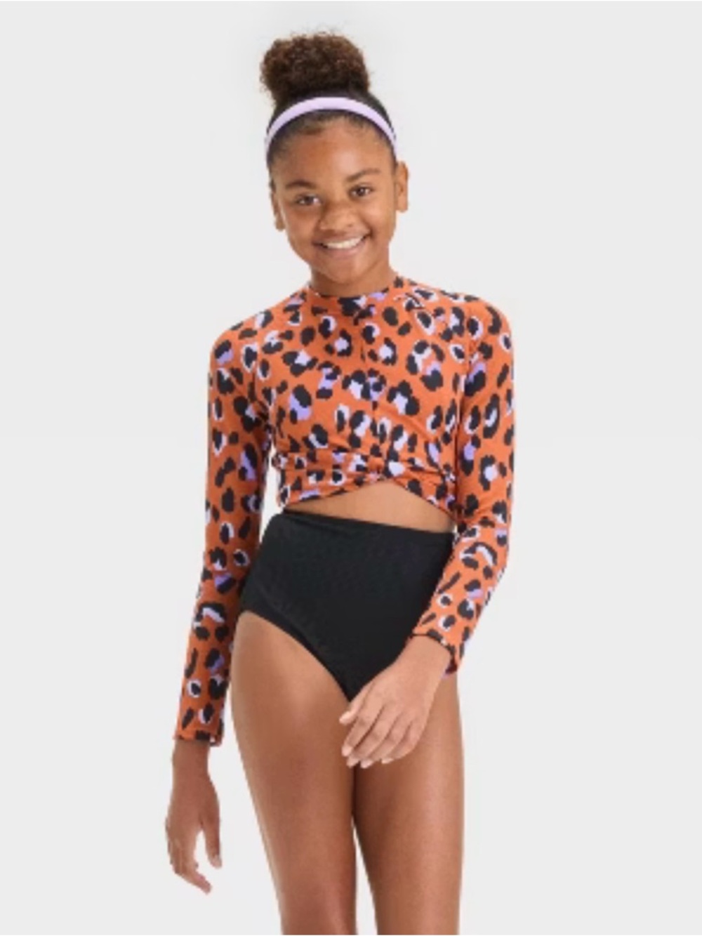 art class Orange Leopard Print Long Sleeve Rashguard